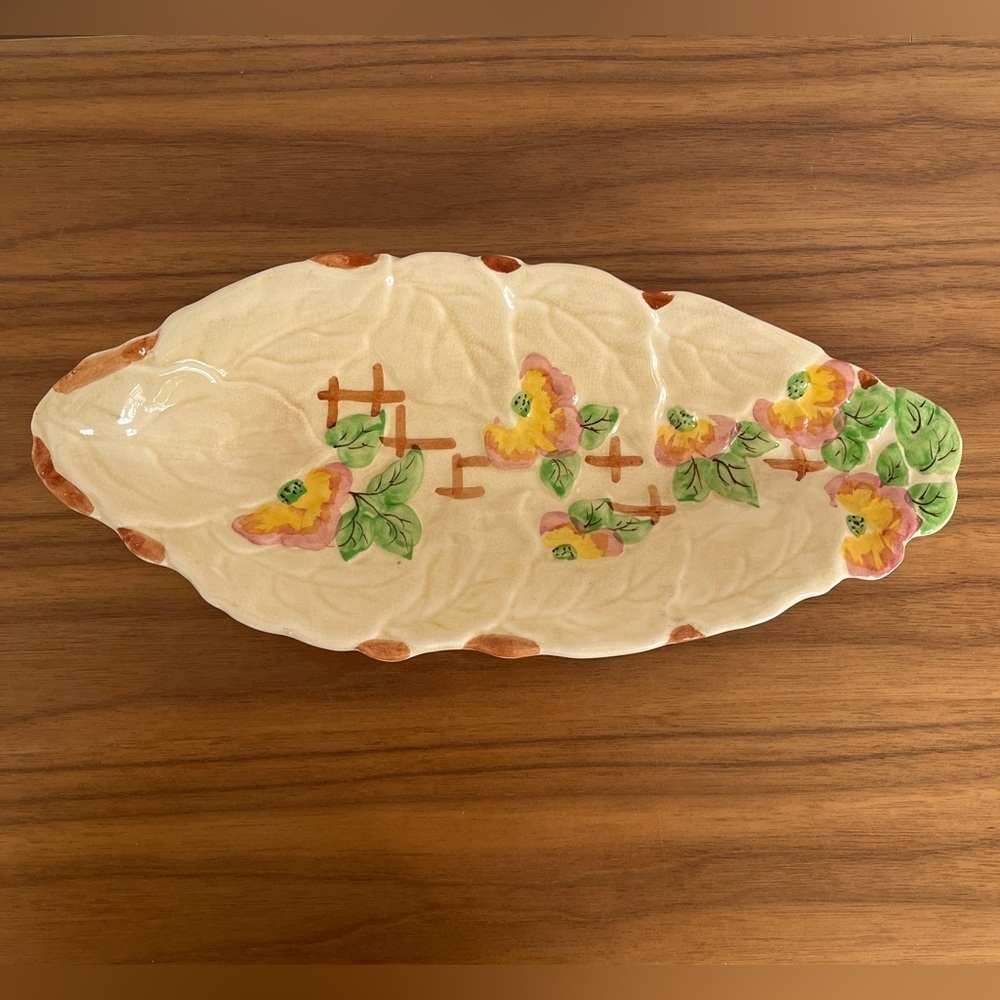 VINTAGE Brentleigh Ware Beech Staffordshire Leaf Floral Art Deco Long Dish